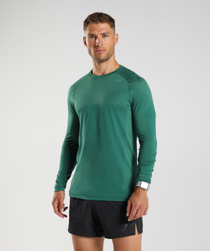 Koszulki Gymshark Apex Seamless Long Sleeve Męskie Zielone | PL 479TZQ